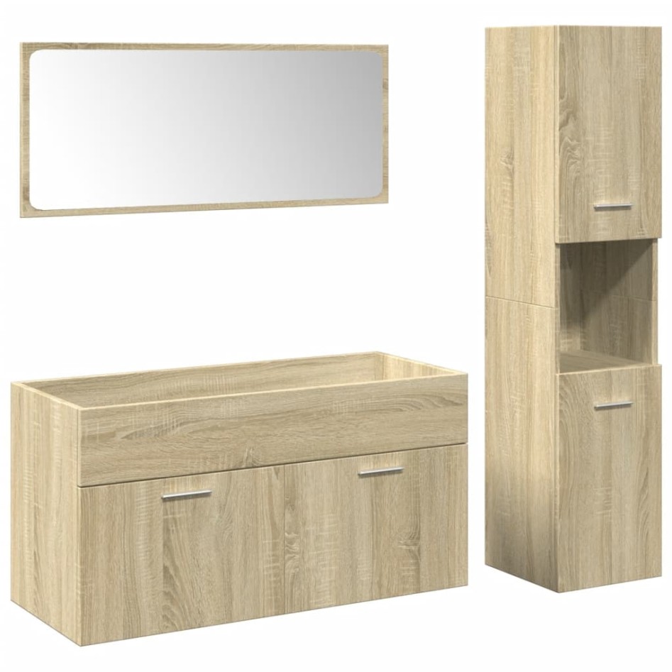 Set de muebles de baño 3 pzas madera contrachapada roble