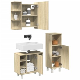Set de muebles de baño 3 pzas madera contrachapada roble