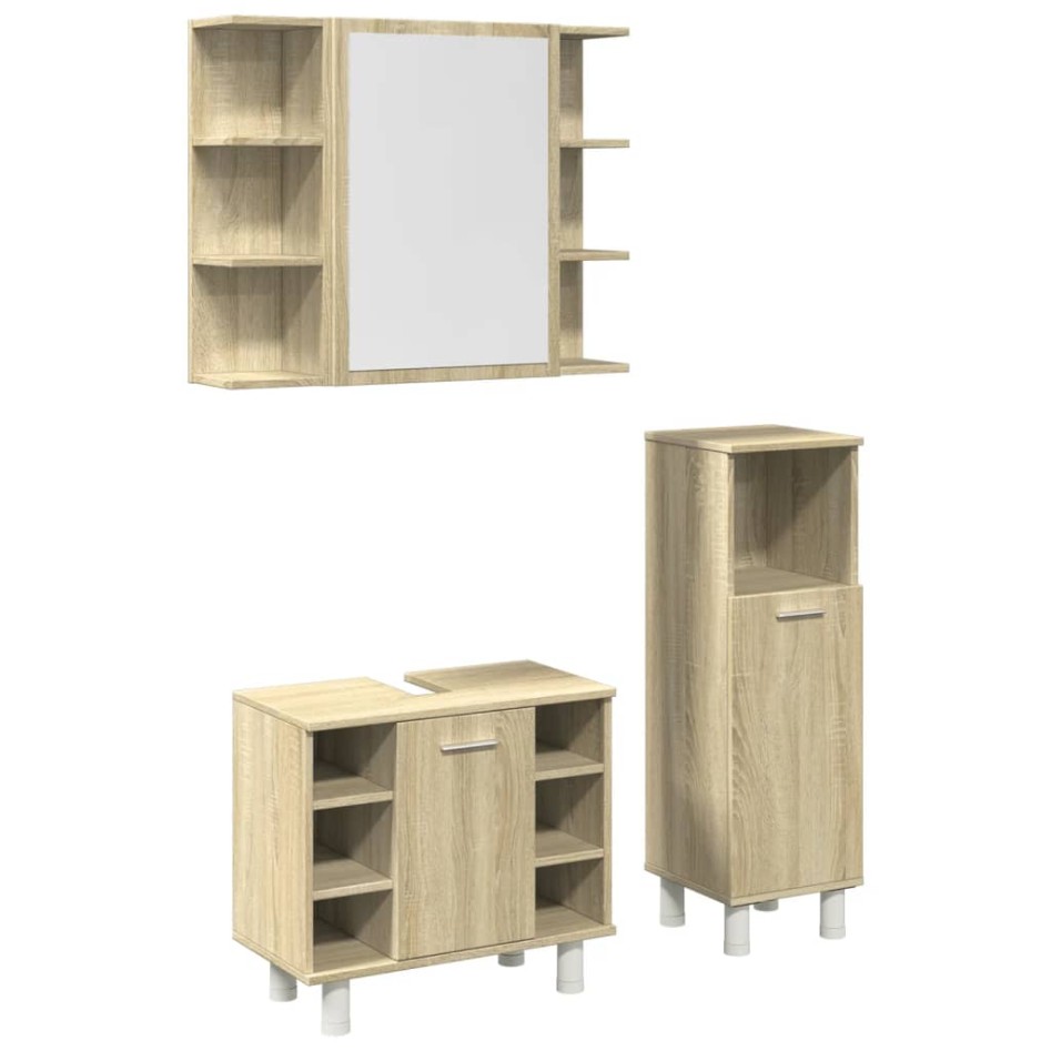 Set de muebles de baño 3 pzas madera contrachapada roble