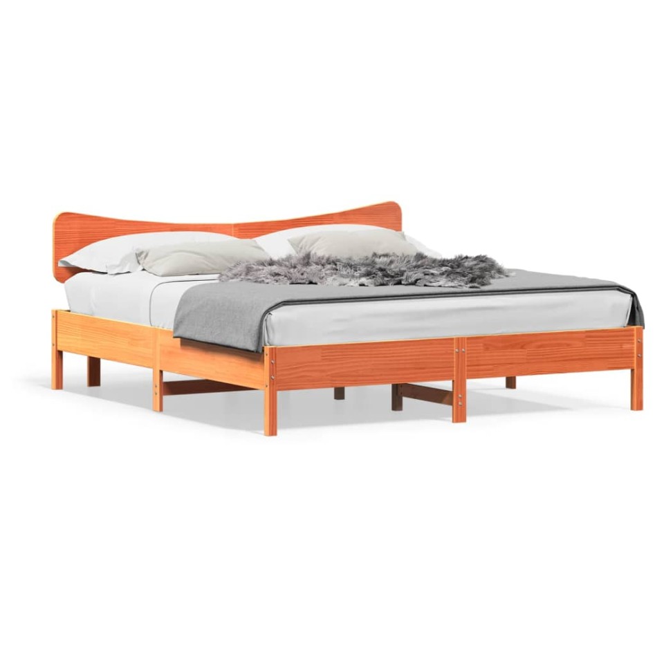 Cama sin colchón madera maciza de pino marrón cera 180x200