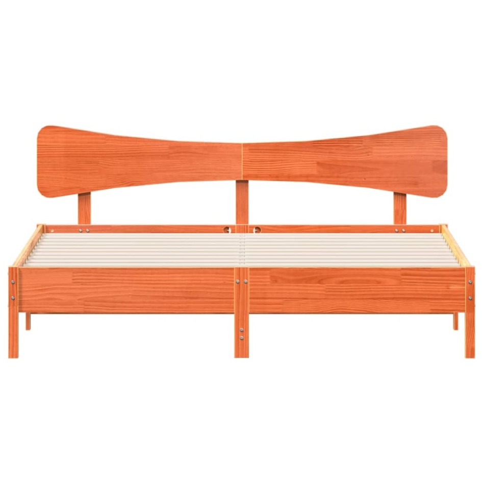 Cama sin colchón madera maciza de pino marrón cera 180x200