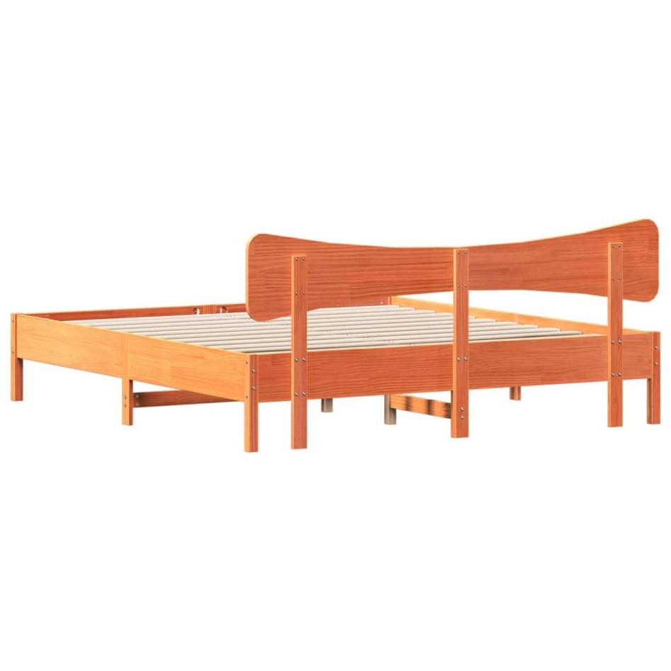 Cama sin colchón madera maciza de pino marrón cera 180x200