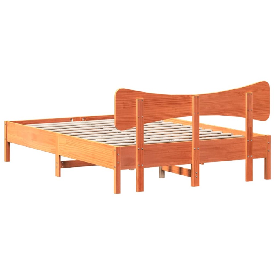 Cama sin colchón madera maciza pino marrón cera 150x200