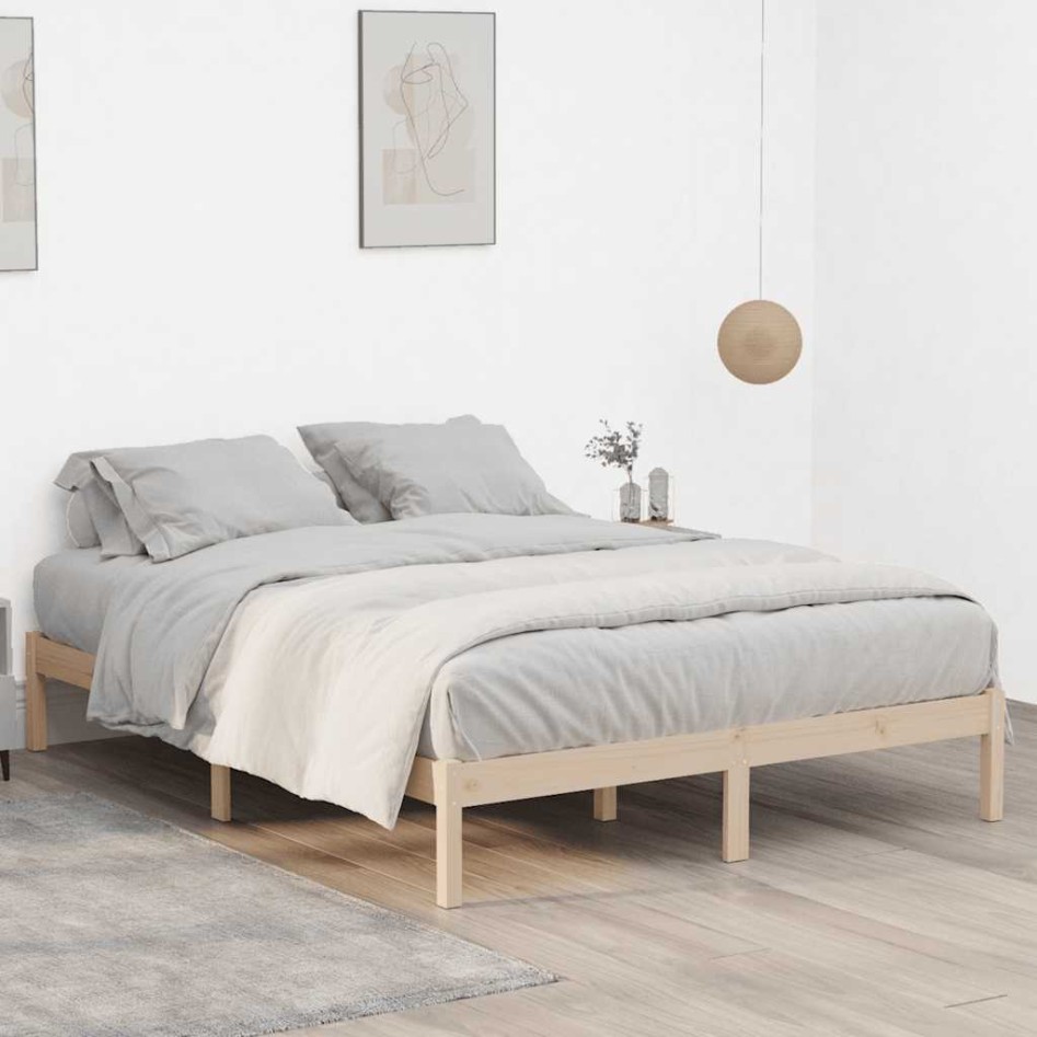 Estructura de cama sin colchón madera maciza de pino 193x203