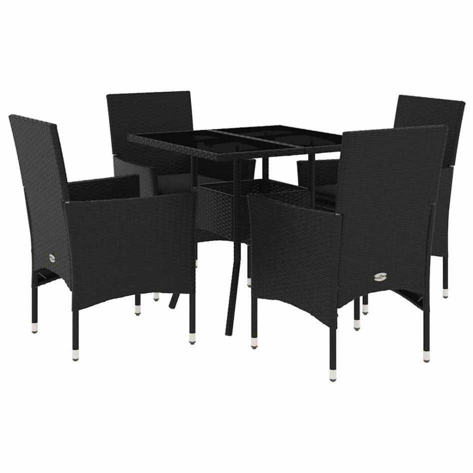 Set comedor jardín 5 pzas cojines ratán sintético vidrio