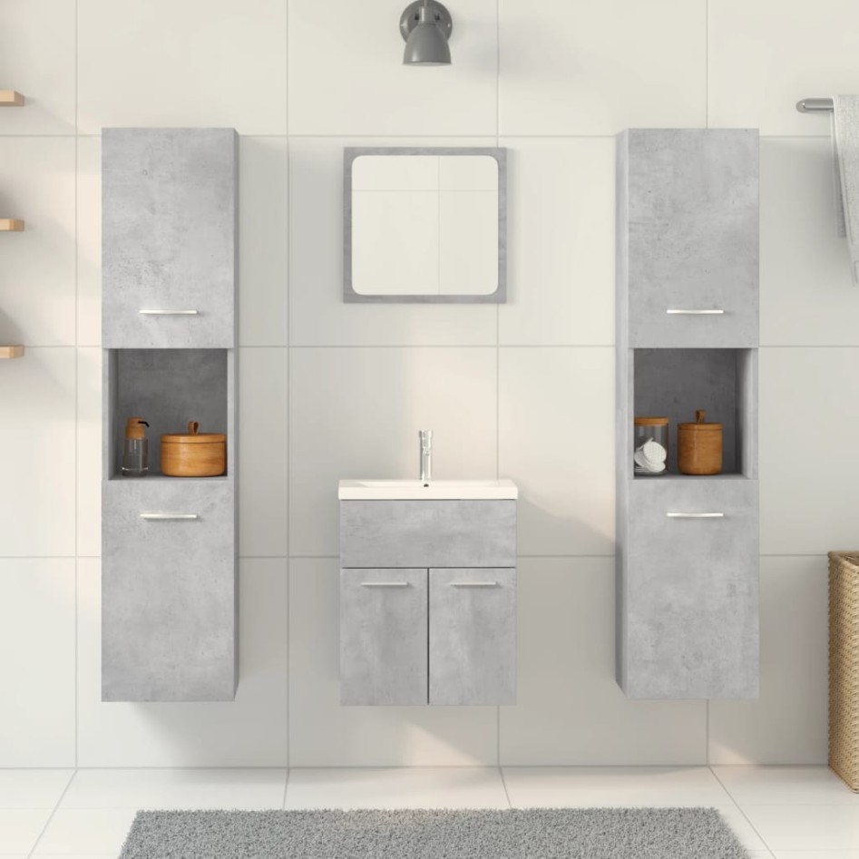 Set muebles de baño 5 piezas madera ingeniería gris