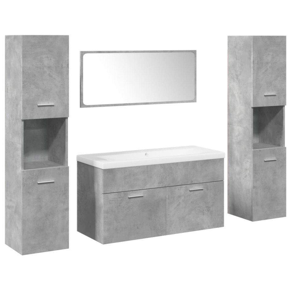 Set muebles de baño 5 piezas madera ingeniería gris
