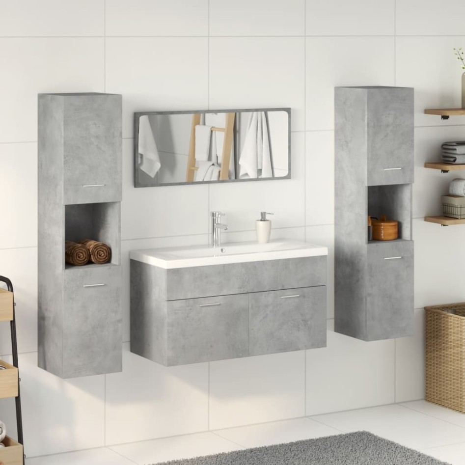 Set muebles de baño 5 piezas madera ingeniería gris