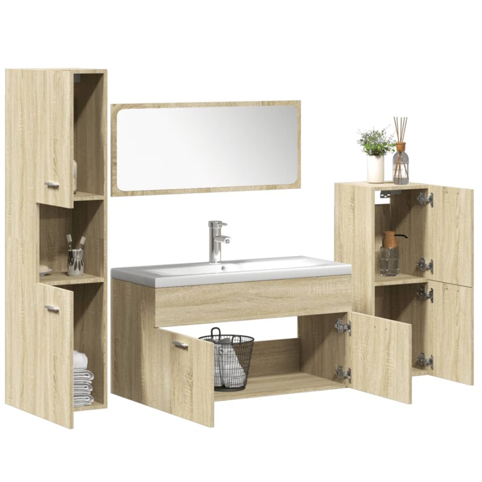 Juego de muebles de baño 5 pzas madera ingeniería roble