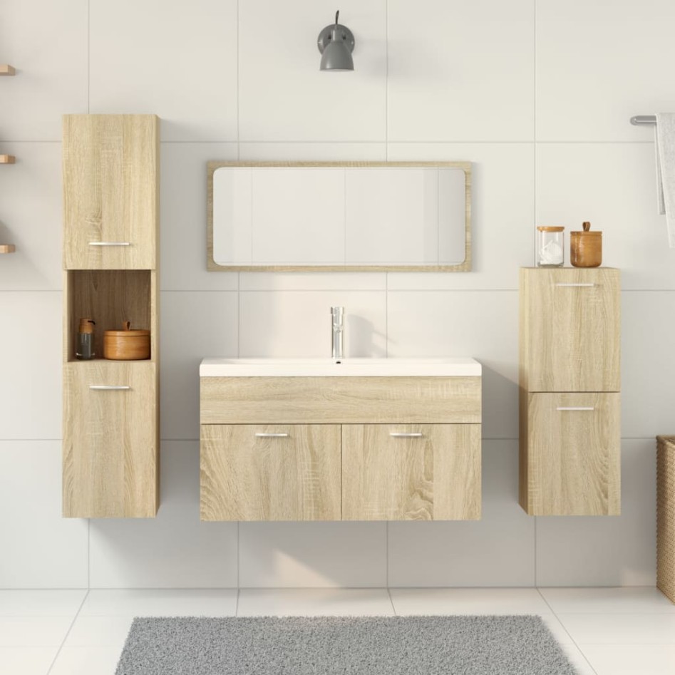 Juego de muebles de baño 5 pzas madera ingeniería roble