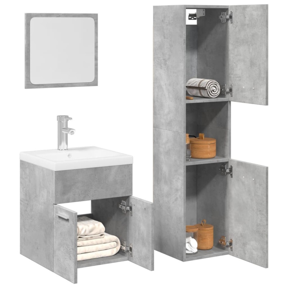 Juego muebles de baño 4 pzas madera contrachapada gris
