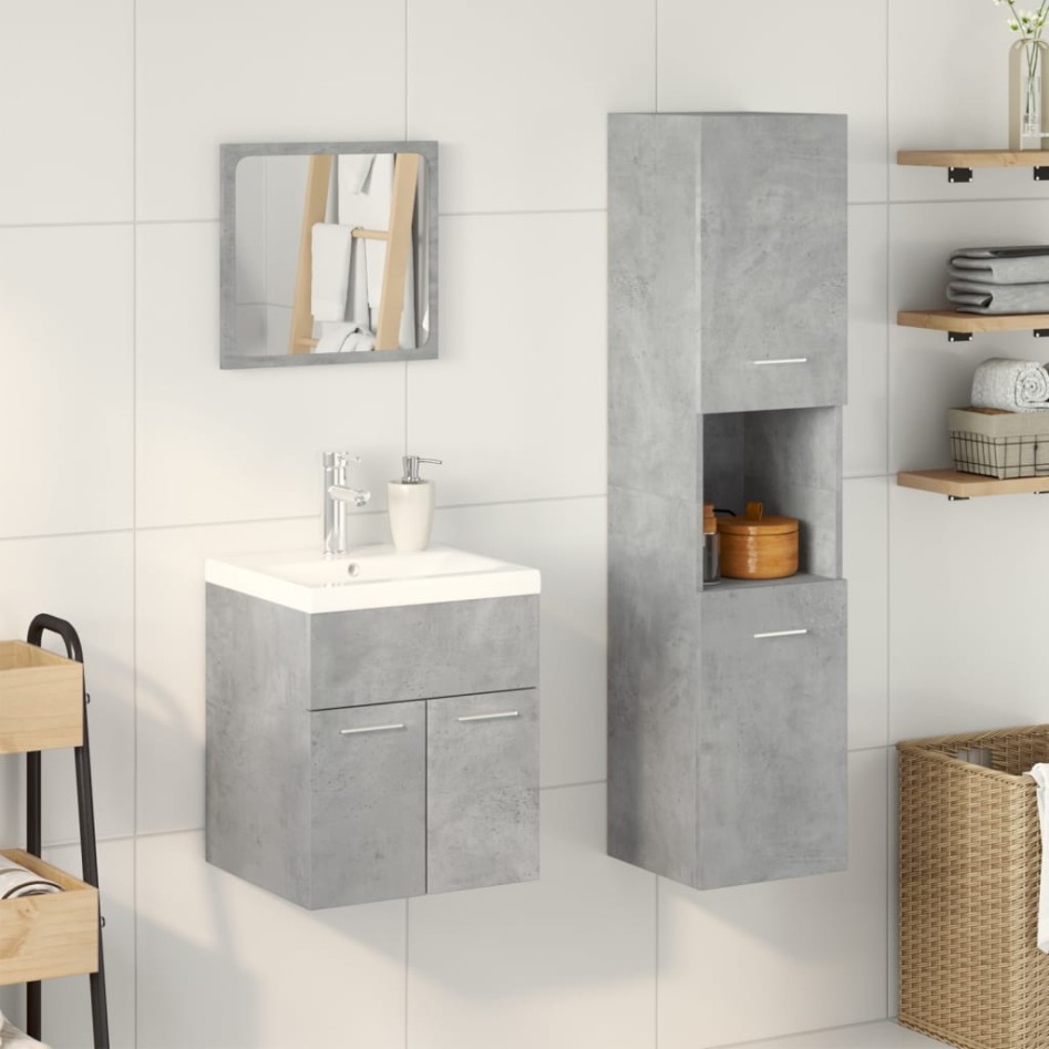 Juego muebles de baño 4 pzas madera contrachapada gris