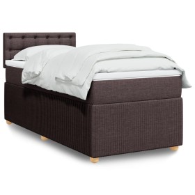 Cama box spring con colchón tela marrón oscuro 90x200