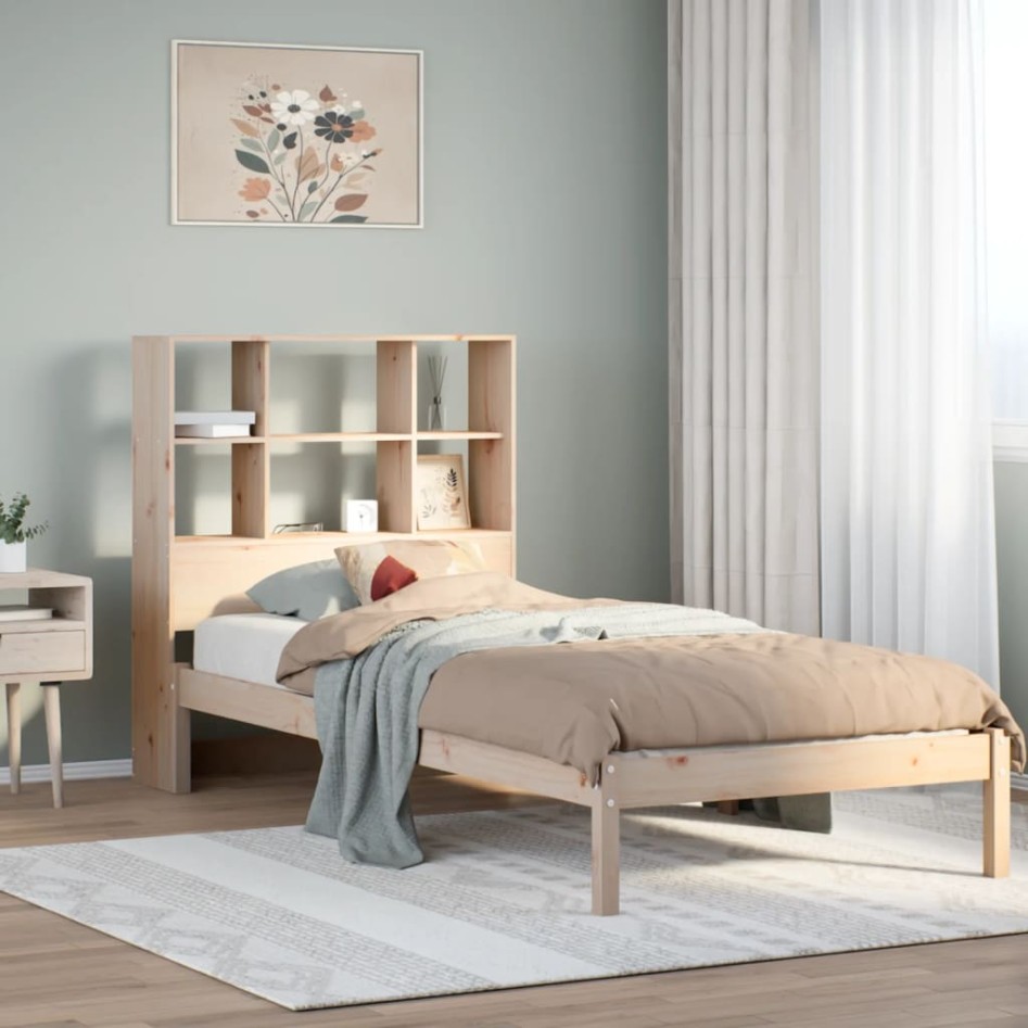 Cama con estantería sin colchón madera maciza de pino