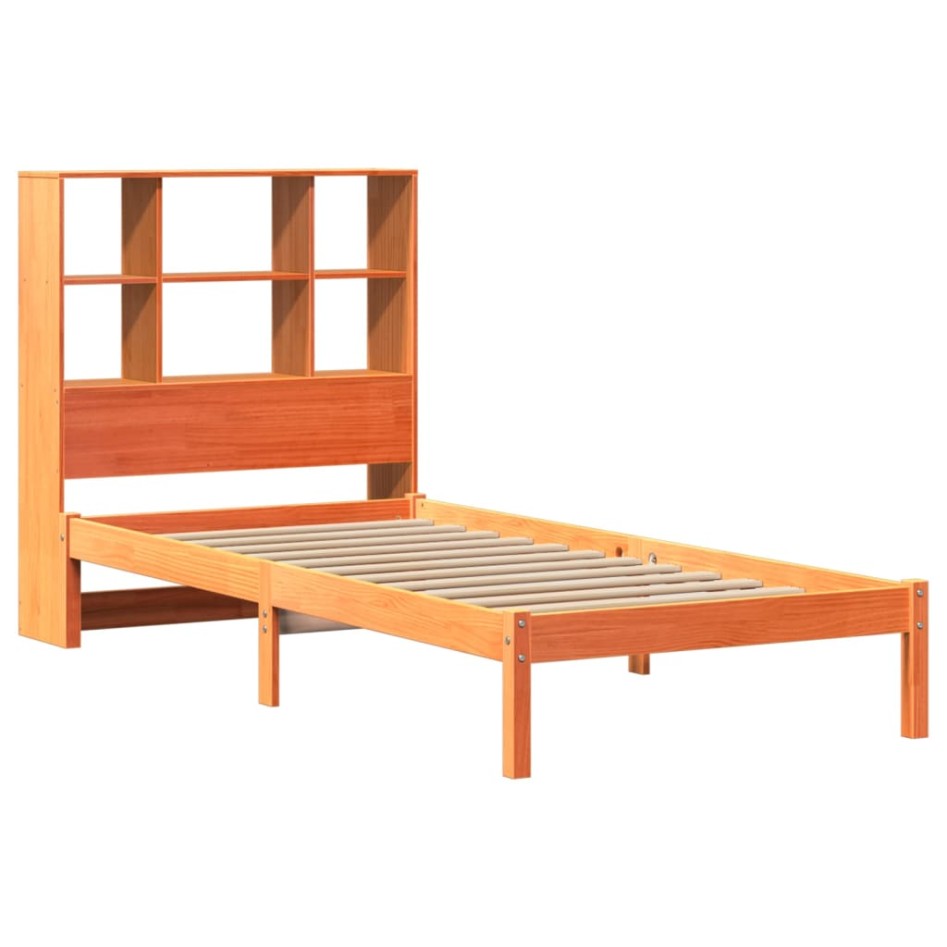 Cama con estantería sin colchón madera maciza marrón 75x190