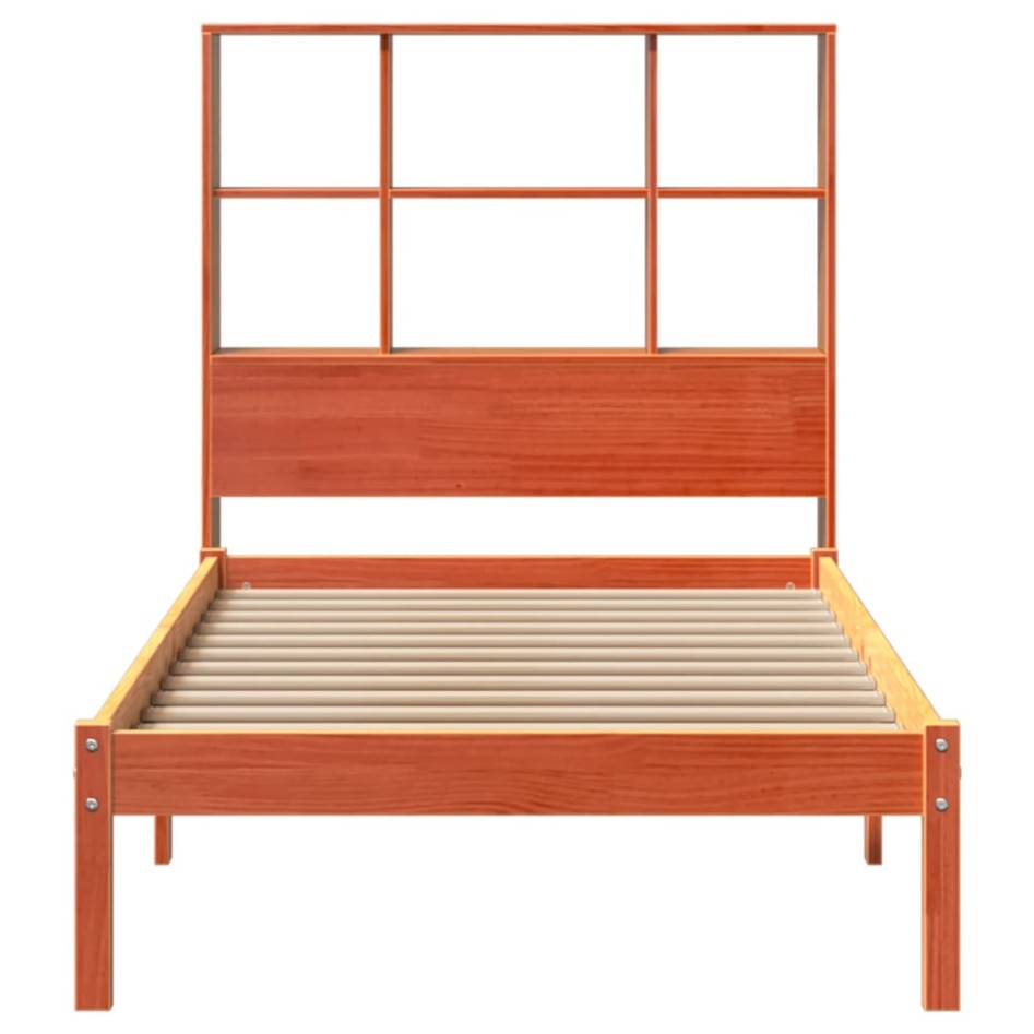 Cama con estantería sin colchón madera maciza marrón 75x190