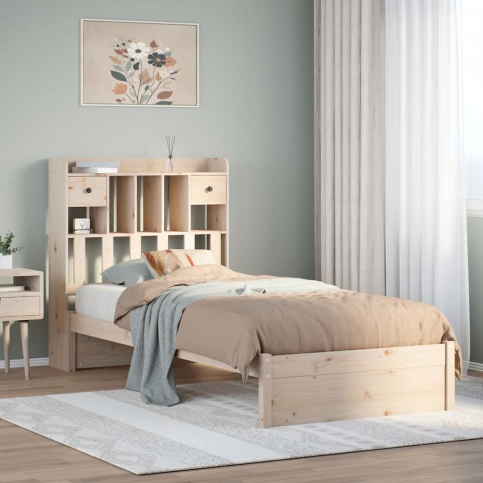 Cama con estantería sin colchón madera maciza de pino 90x190