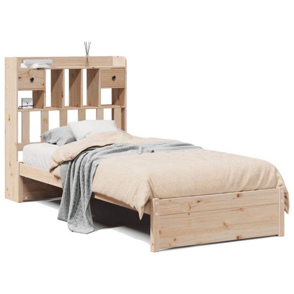 Cama con estantería sin colchón madera maciza de pino 90x200