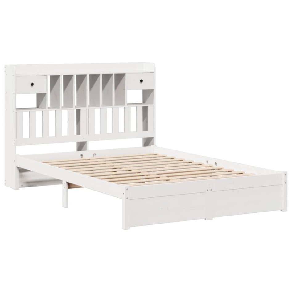Cama con estantería sin colchón madera maciza blanca 160x200