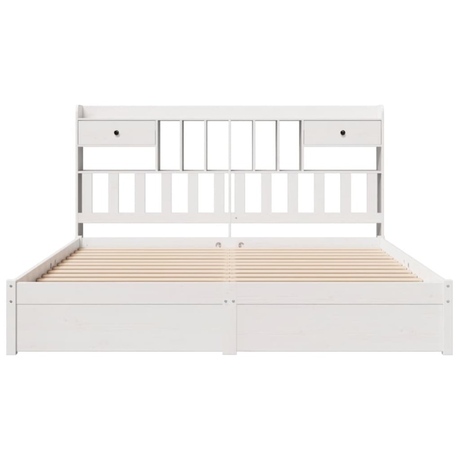 Cama con estantería sin colchón madera maciza blanca 180x200