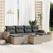 Set de sofás de jardín 7 pzas con cojines ratán PE gris claro