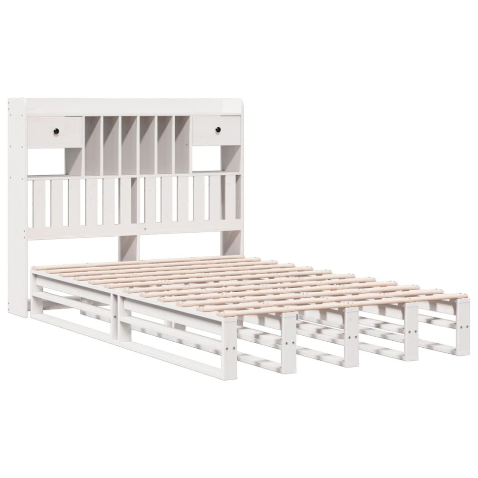 Cama con estantería sin colchón madera maciza blanca 135x190