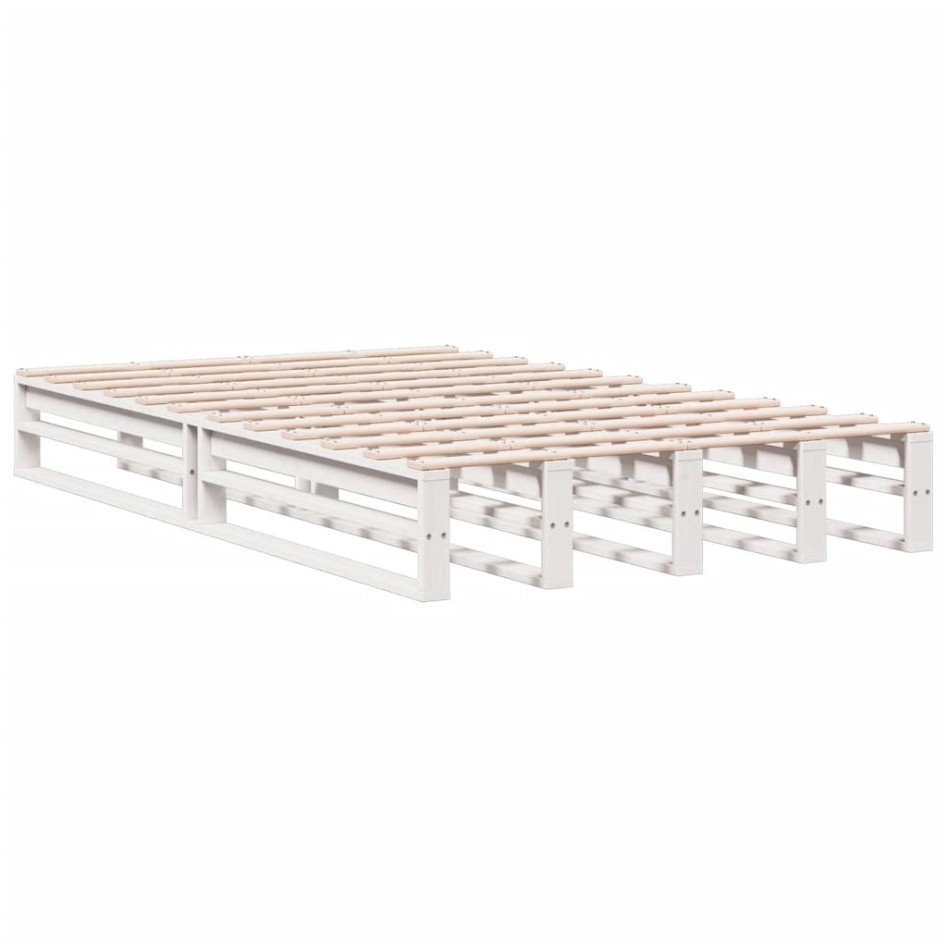 Cama con estantería sin colchón madera maciza blanca 135x190