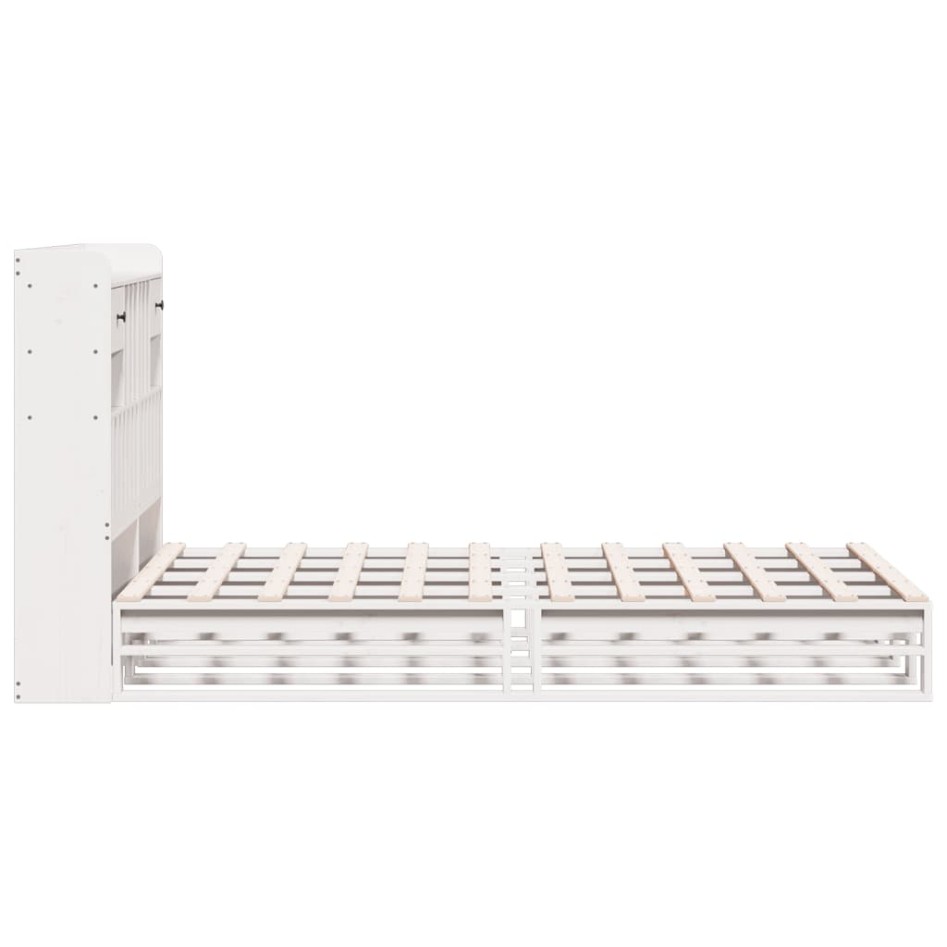 Cama con estantería sin colchón madera maciza blanca 135x190