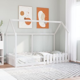 Cama con forma de casa de niños madera maciza blanca 90x200