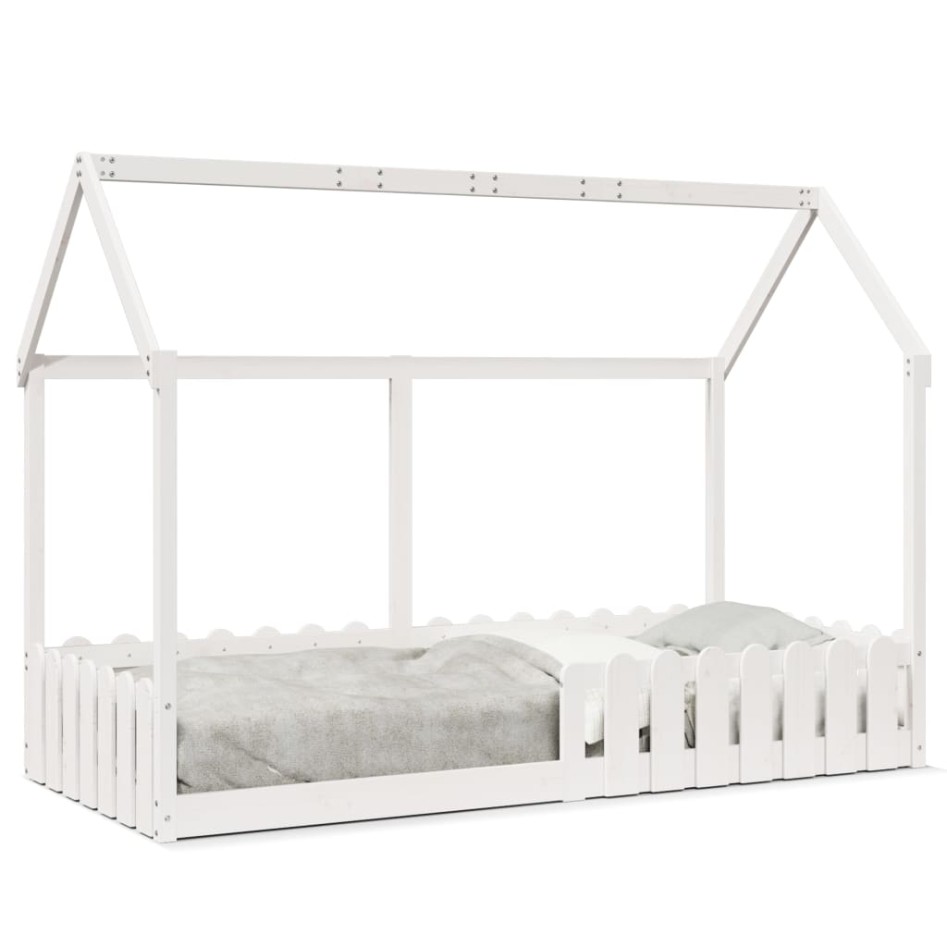 Cama con forma de casa de niños madera maciza blanca 90x200