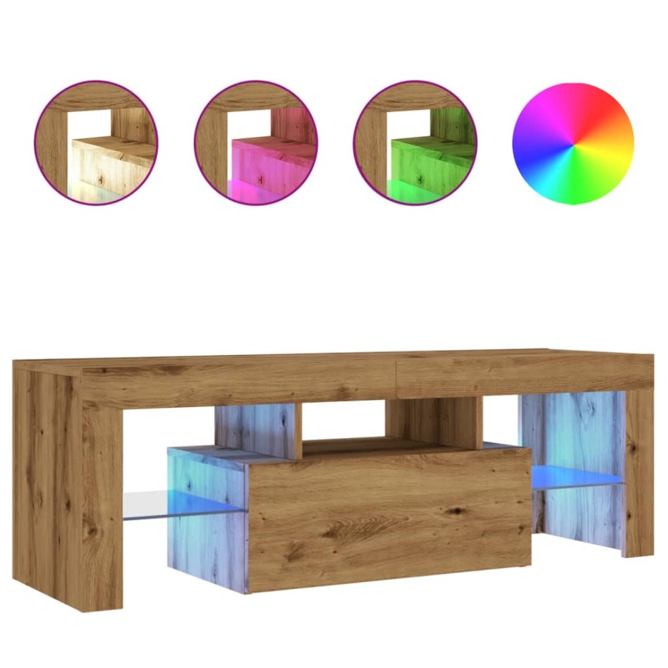 Mueble de TV luces LED madera roble artisan 120x36,5x40