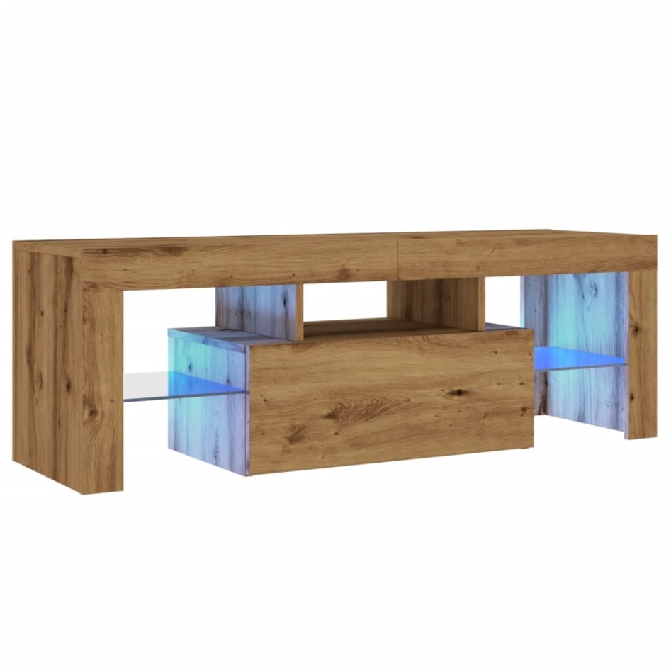 Mueble de TV luces LED madera roble artisan 120x36,5x40