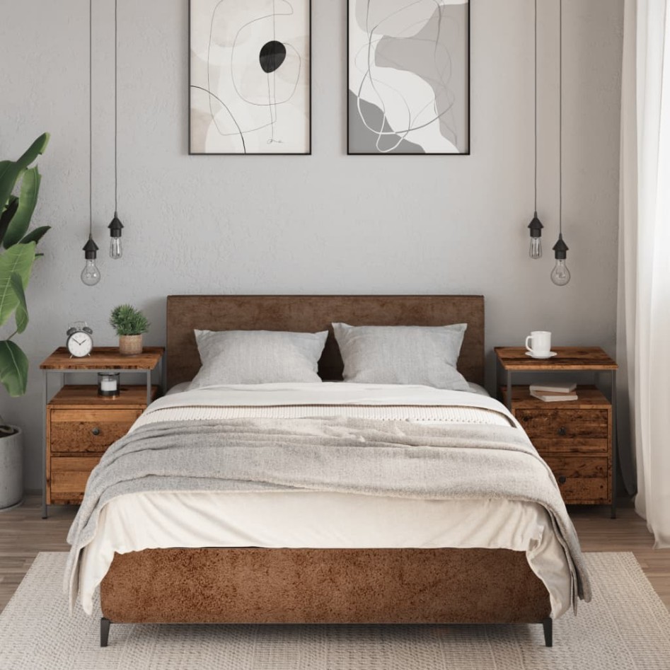 Mesitas de noche 2 uds madera ingeniería envejecida 44x45x60