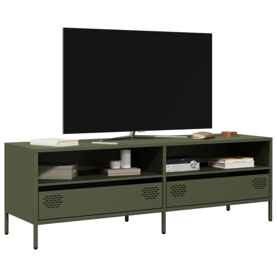 Mueble TV acero laminado en frío verde oliva 135x39x43,5
