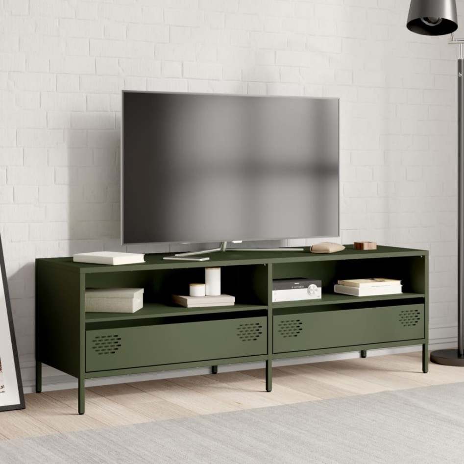 Mueble TV acero laminado en frío verde oliva 135x39x43,5