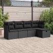 Set de muebles de jardín 5 pzas y cojines ratán sintético negro