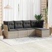 Set de sofás jardín y cojines 5 pzas ratán sintético gris claro