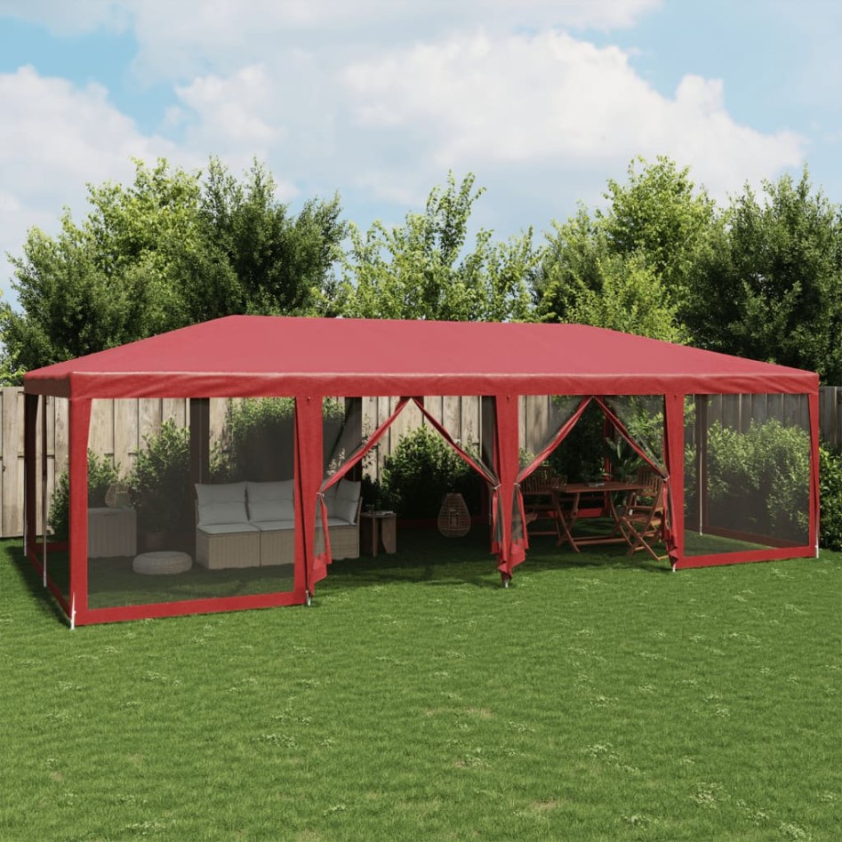 Carpa para fiestas con 12 paredes de malla HDPE rojo 8x4