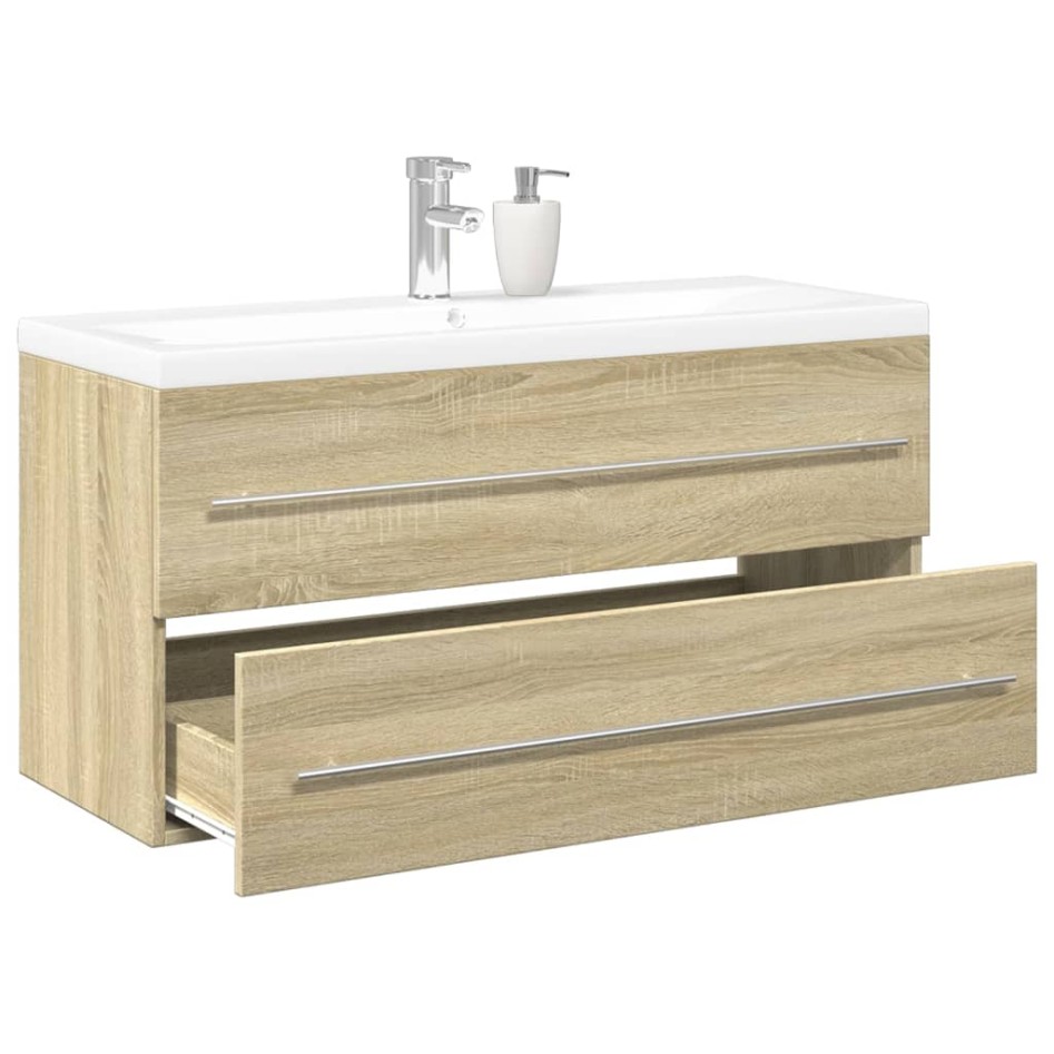 Set de muebles de baño 2 pzas madera contrachapada roble