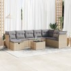Set de sofás de jardín con cojines 9 pzas ratán sintético beige