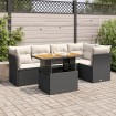 Set de sofás de jardín 6 piezas y cojines ratán sintético negro