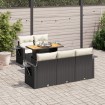 Set de sofás de jardín 6 piezas y cojines ratán sintético negro