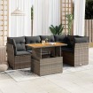 Set de muebles de jardín 6 pzas y cojines ratán sintético gris
