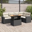 Set de sofás de jardín 6 piezas y cojines ratán sintético negro