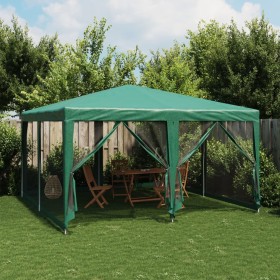 Carpa para fiestas con 8 paredes de malla HDPE verde 4x4