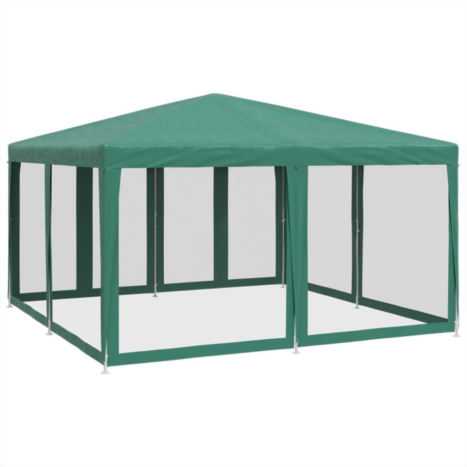 Carpa para fiestas con 8 paredes de malla HDPE verde 4x4