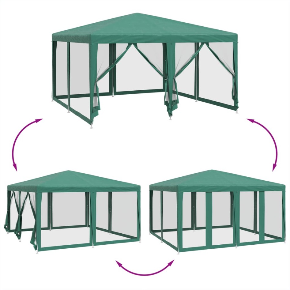 Carpa para fiestas con 8 paredes de malla HDPE verde 4x4