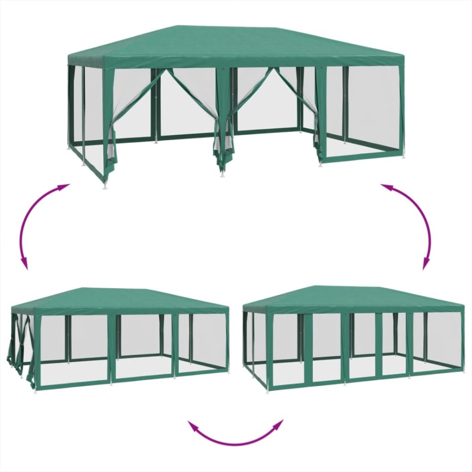 Carpa para fiestas con 10 paredes de malla HDPE verde 6x4