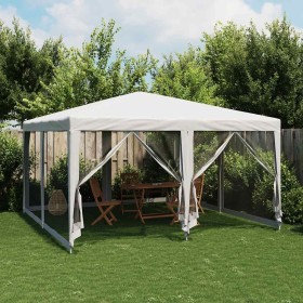 Carpa para fiestas con 8 paredes de malla HDPE blanco 4x4