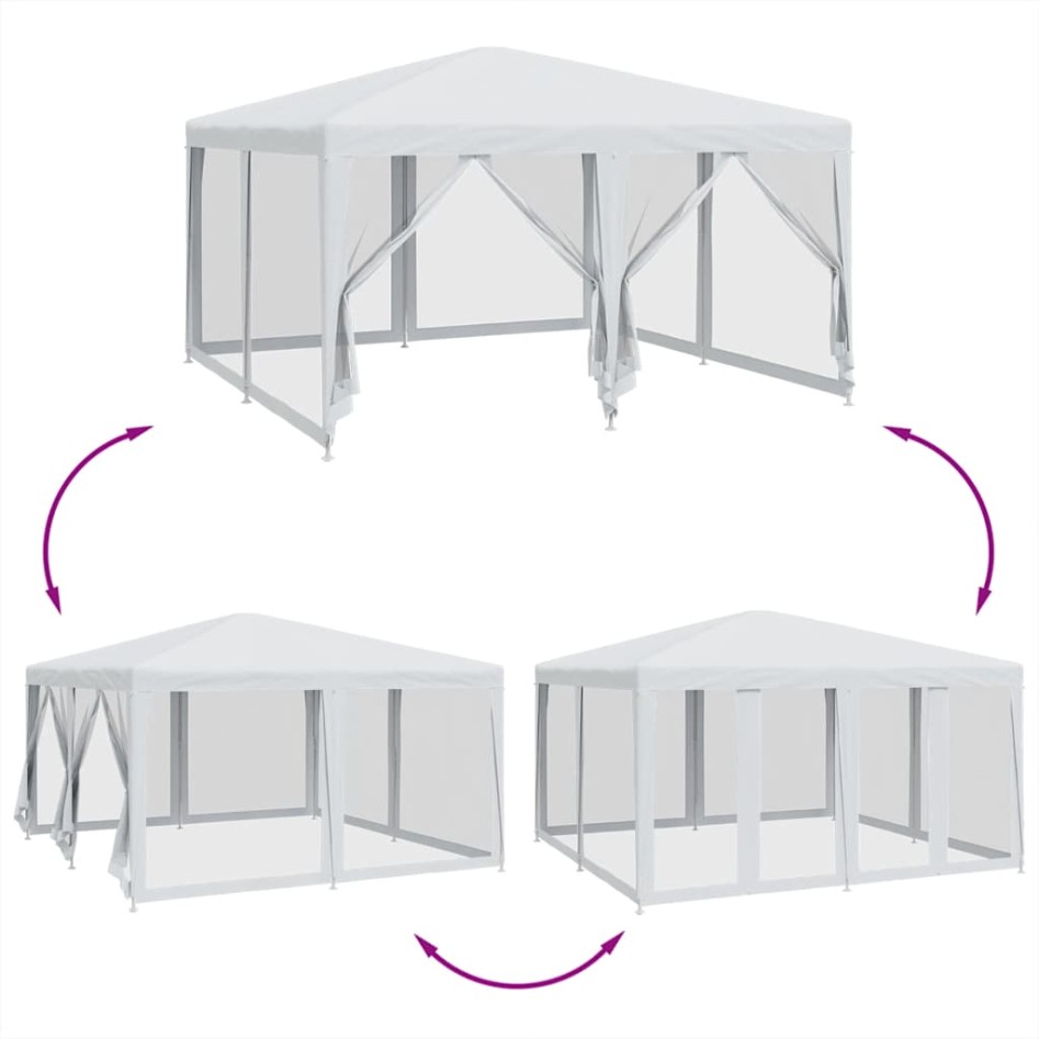 Carpa para fiestas con 8 paredes de malla HDPE blanco 4x4